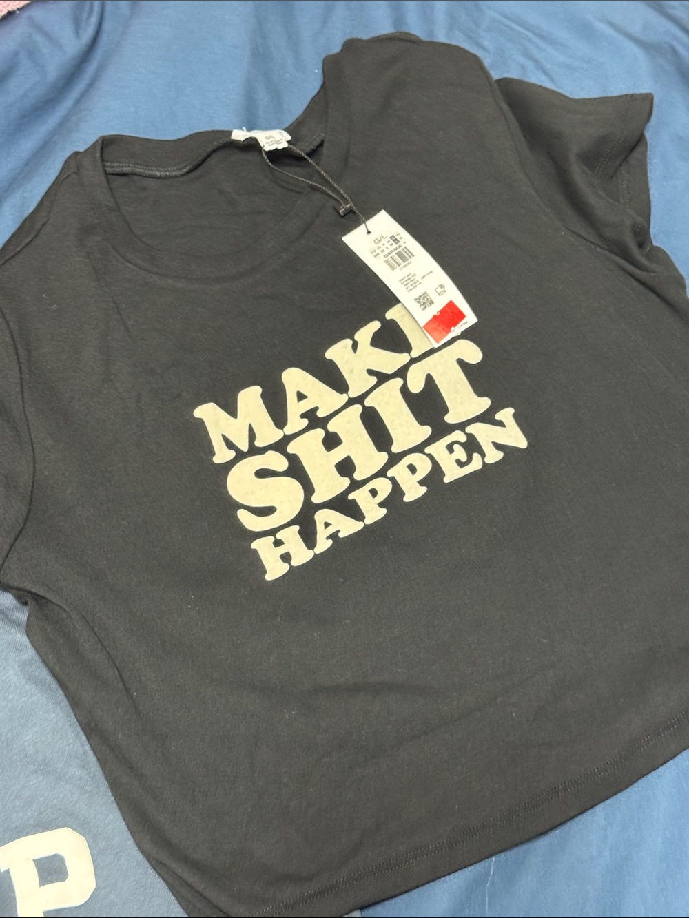 Garage Black Crop Tee with Cream 'MAKE SHIT HAPPEN' Graphic